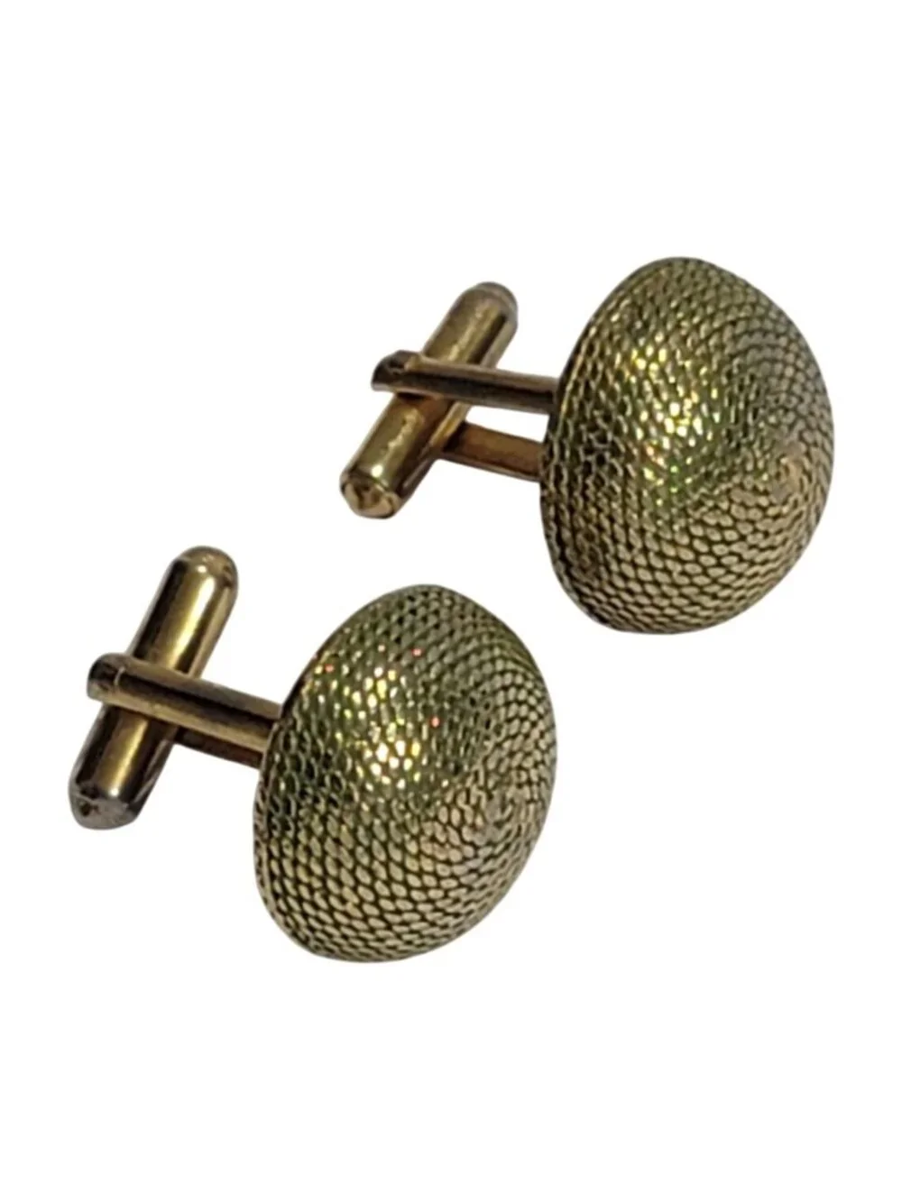 Vintage Gold Tone Textured Round Cufflinks Mid-Century MCM